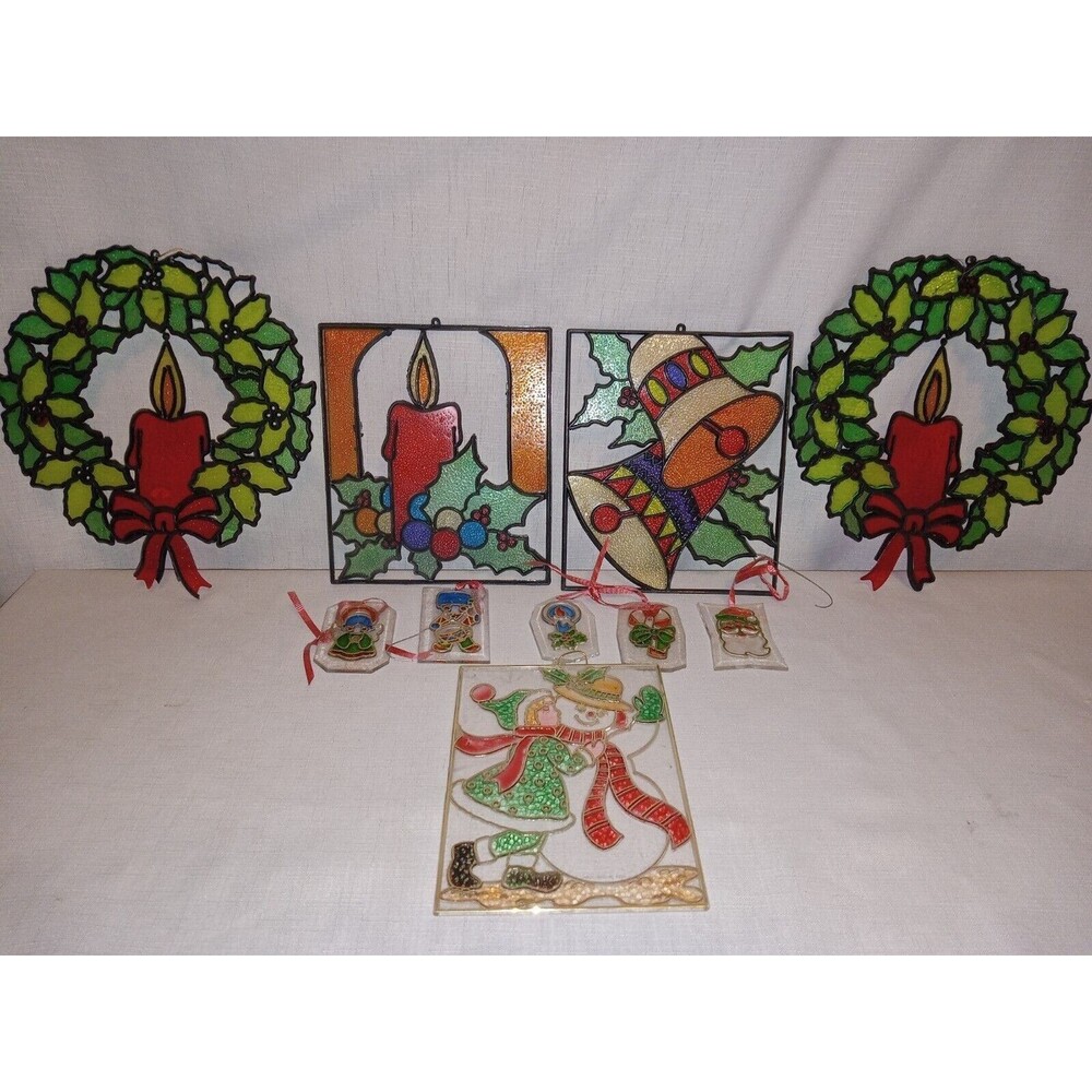10 Vintage Christmas Crystalline Window Decorations Stained Glass Style